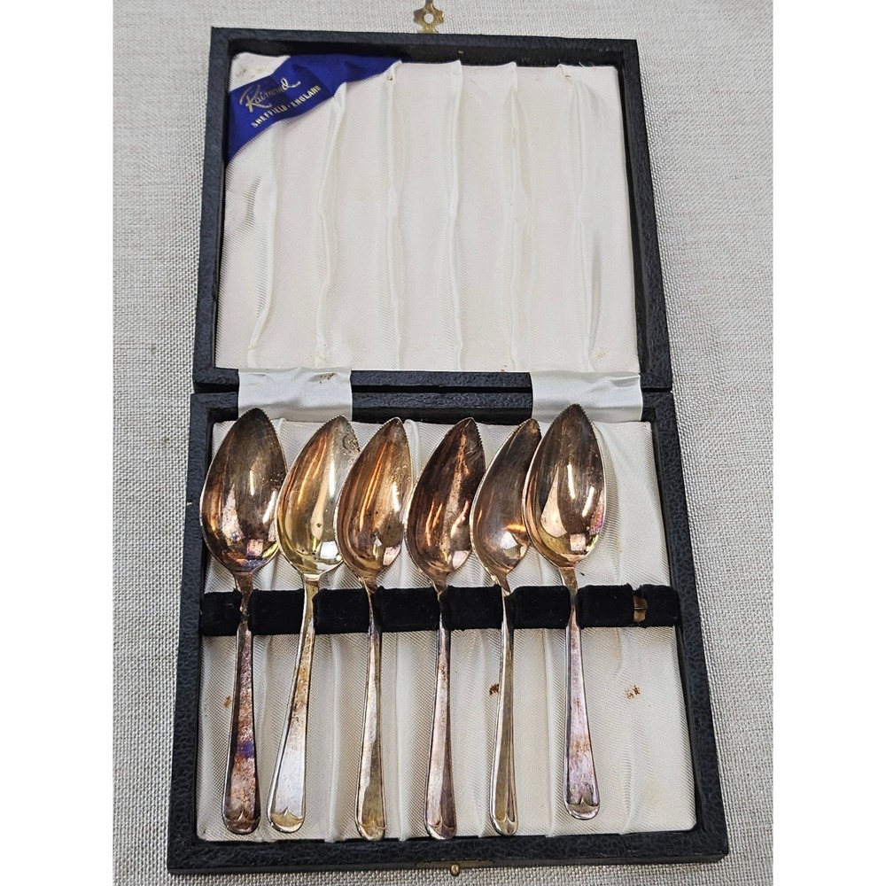 Raimond Grapefruit Spoons Set of 6 Silver Plated Sheffield England Vintage Boxed